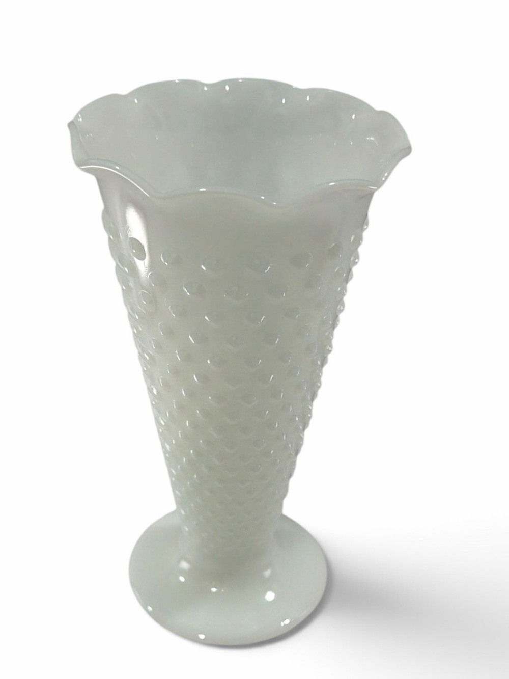Vintage Anchor Hocking Milk Glass Hobnail Trumpet
Vase 9.25"